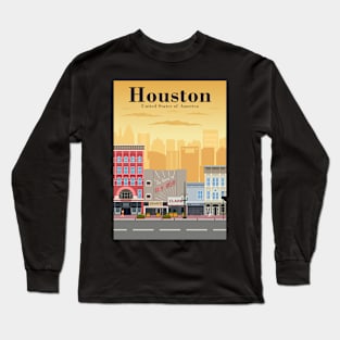 Houston travel poster in a vintage and minimal retro style Long Sleeve T-Shirt